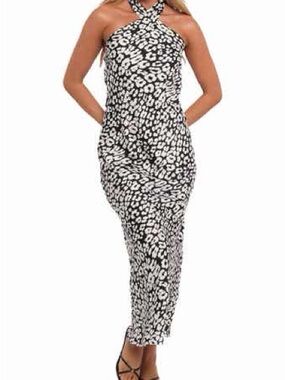 Petal & Pup Black and White Halter Maxi Dress Size S